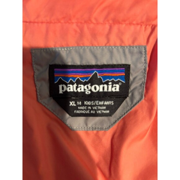PATAGONIA Light Gray Orange Diamond Quilt Puffer Down Short Jacket Girls Kids XL - Picture 8 of 10